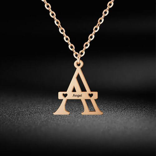 Rose gold custom engraved initial jewelry factory 14k gold name plate chain necklace wholesale suppliers